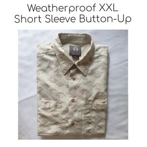 Weatherproof Vented Button-Up Short Sleeve Lightweight Tan Fishing Shirt Sz XXL